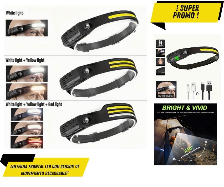Linterna frontal LED con sensor de movimiento recargable®