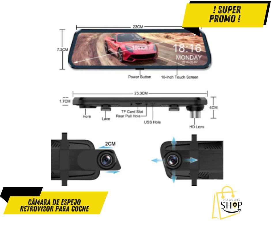 Cámara de espejo retrovisor para coche, grabadora de vídeo con pantalla táctil®