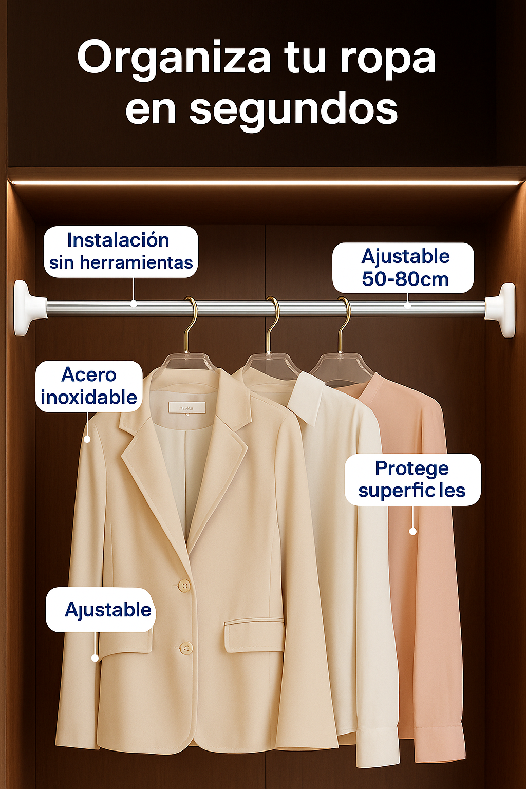 Soporte Ajustable para Ropa 70-120cm – Barra Extensible sin Taladro®
