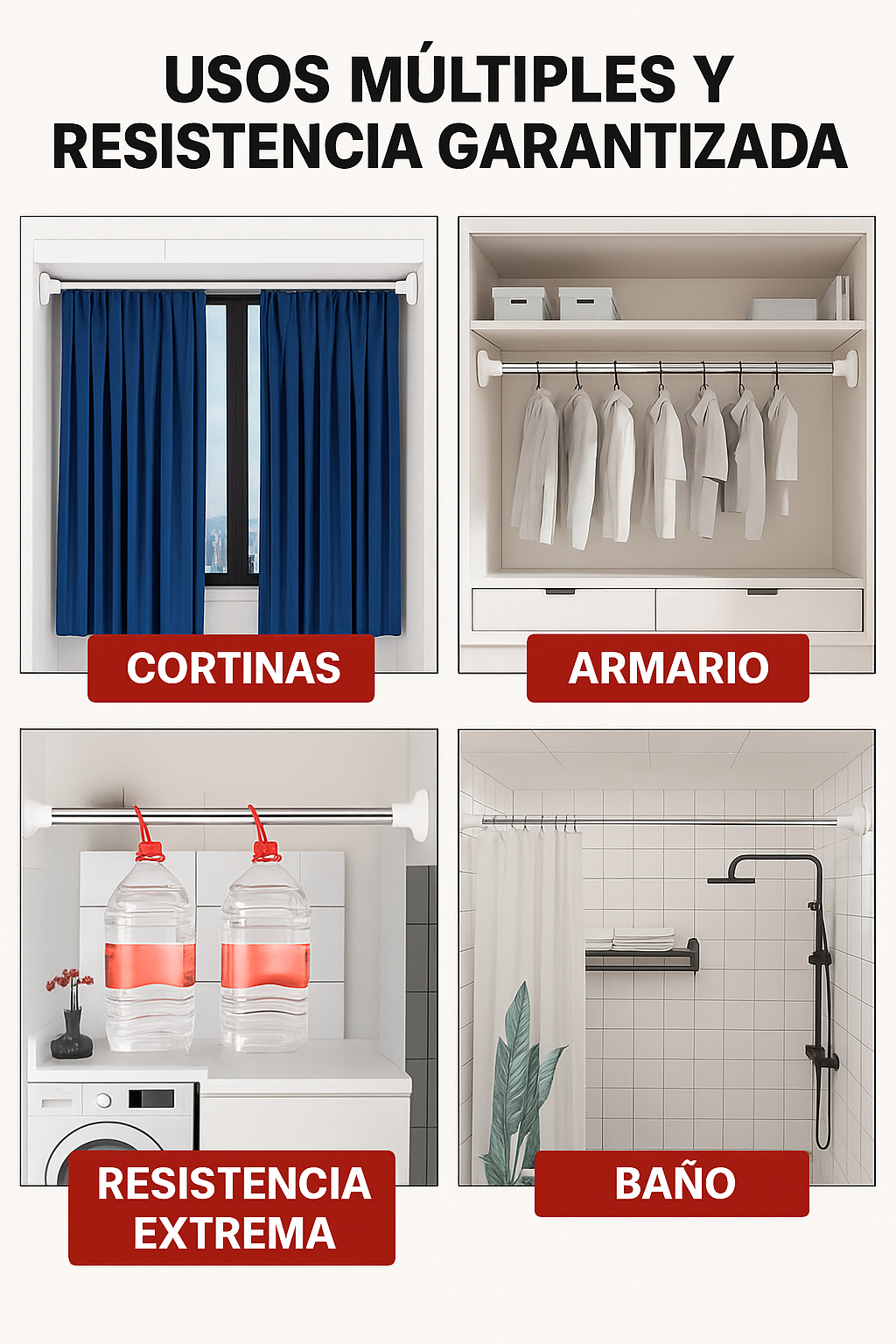 Soporte Ajustable para Ropa 70-120cm – Barra Extensible sin Taladro®
