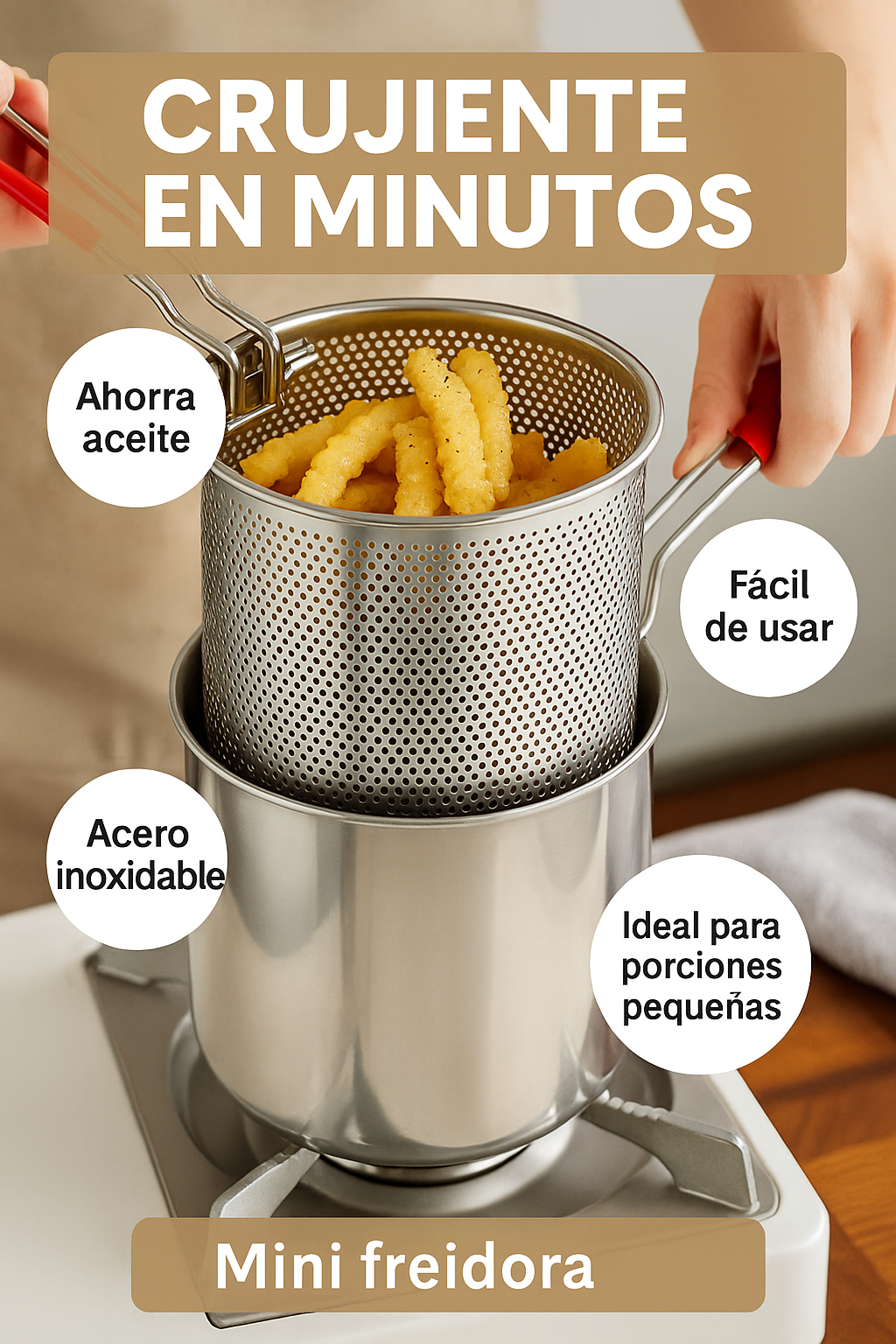 Mini Freidora de Acero Inoxidable con Canasta – Ideal para Porciones Pequeñas®