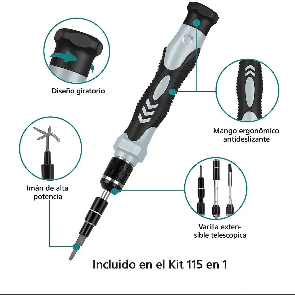 Kit de Destornilladores de Precisión 115 en 1 – Magnético y Multifuncional®