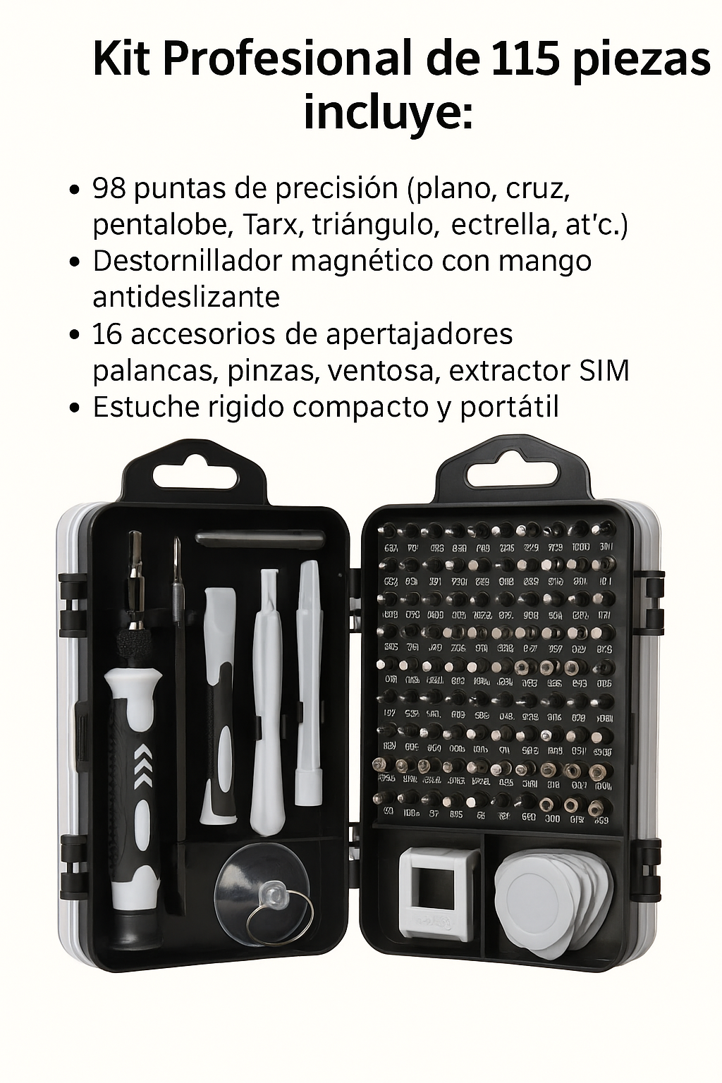 Kit de Destornilladores de Precisión 115 en 1 – Magnético y Multifuncional®